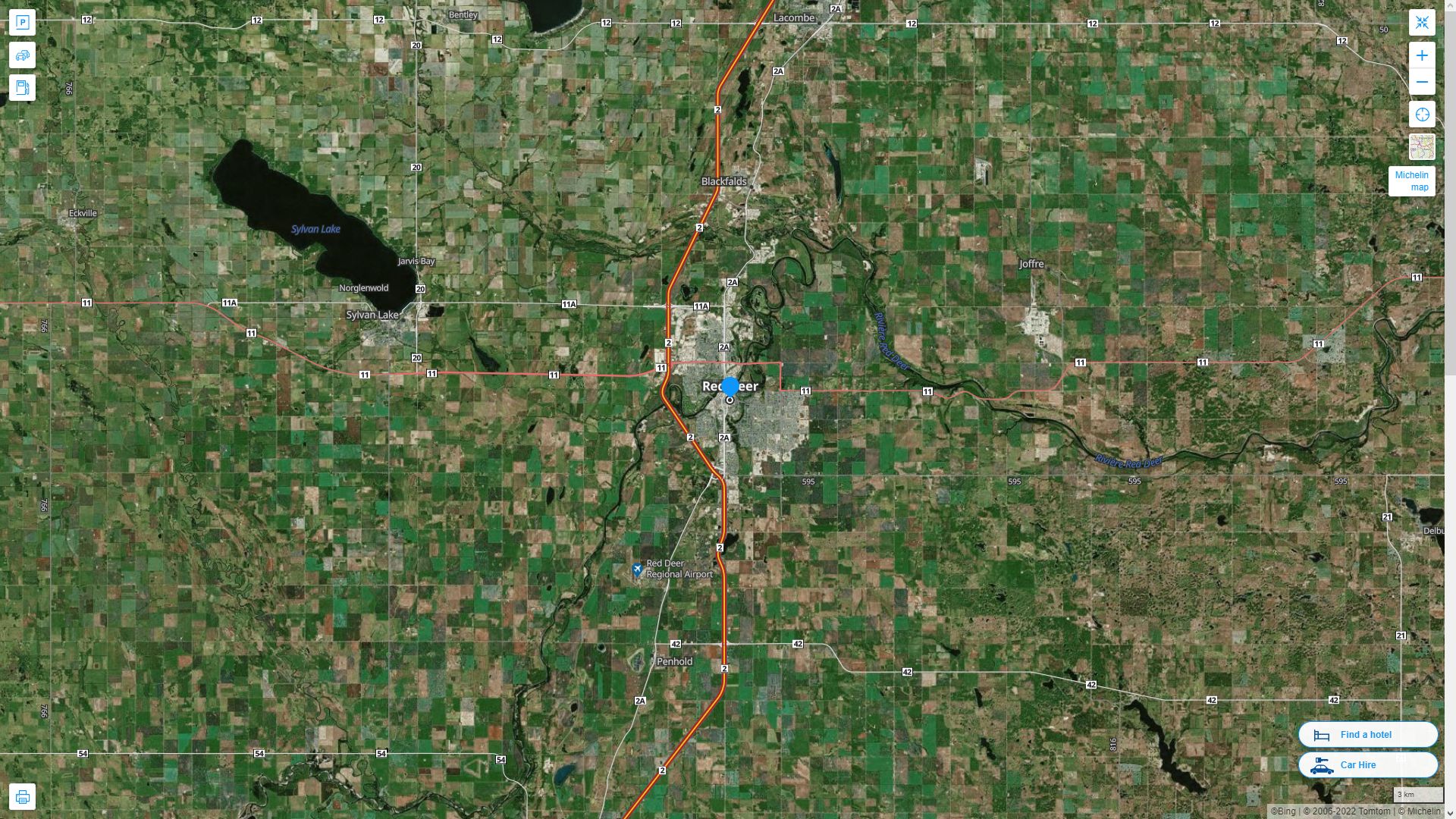 Red Deer Highway and Road Map with Satellite View